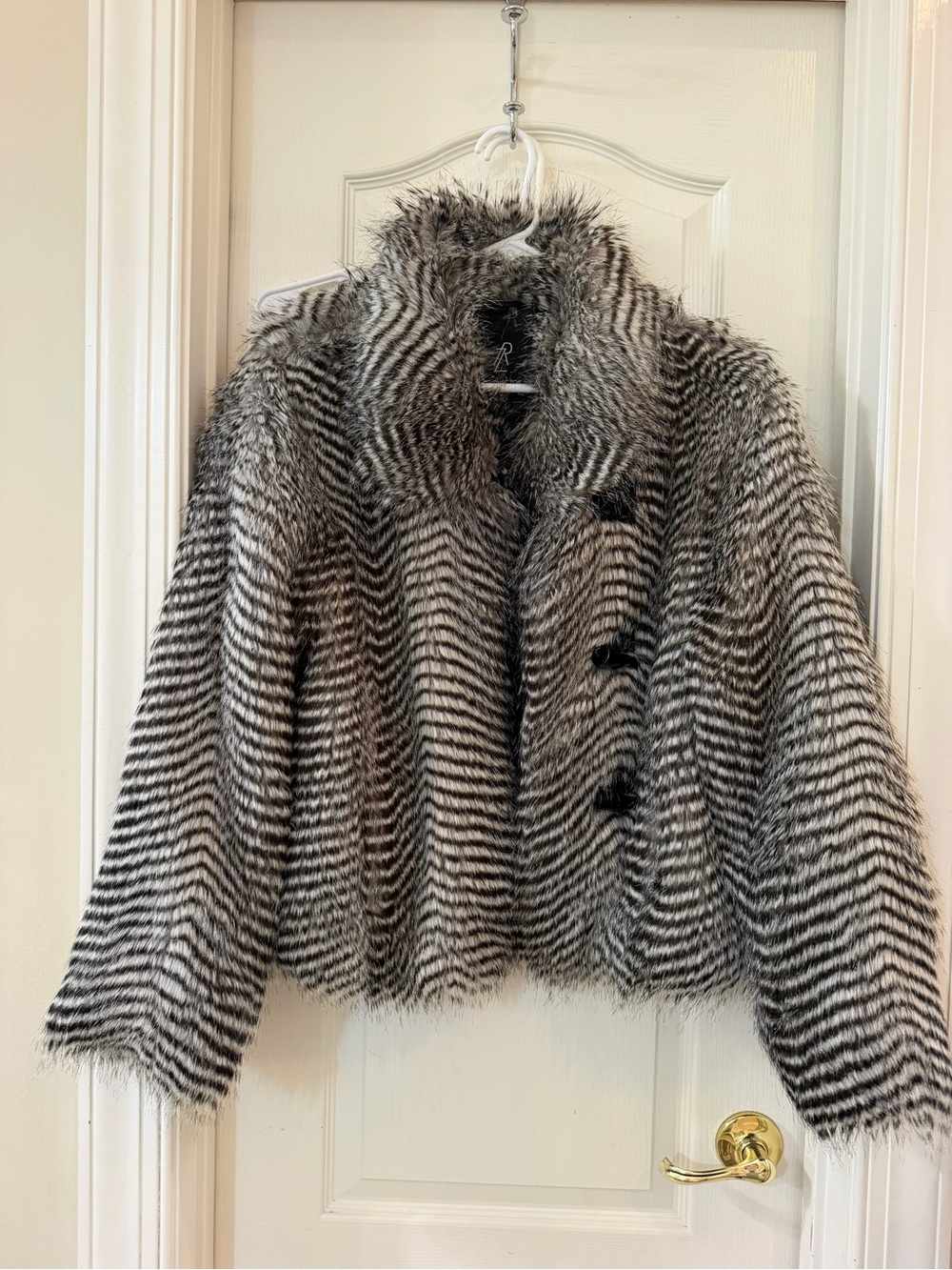 Rachel Zoe Black & White Striped Faux Fur Jacket